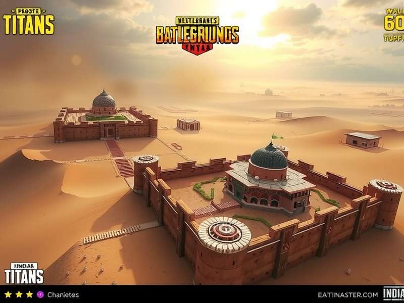India PUBG Titans - Desert Fortress Map India PUBG Titans Desert Fortress Map showing forts, villages, and sand dunes